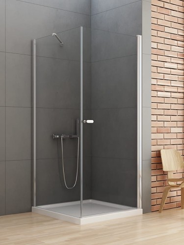 Kabina prysznicowa prostokątna New Trendy NEW SOLEO pole stałe drzwi pojedyncze uchylne uniwersalne wspornik równoległy 80x90x195cm D-0140A/D-0088B-WP

