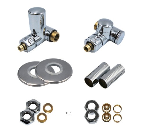 Varioterm INTEGRA All in One zestaw regulacyjny kątowy, osiowo lewy z możliwością podłączenia grzałki elektrycznej z elementami maskującymi i adapterami, kolor biały AIR06FK/L