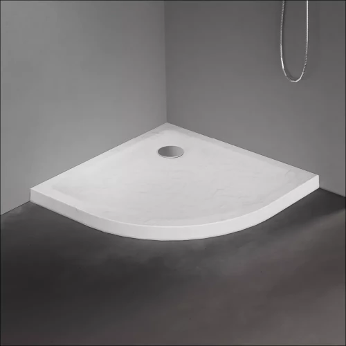 New Trendy Mild Stone brodzik półokrągły 80x80x4,5cm, struktura kamienia naturalnego kolor biały B-0537