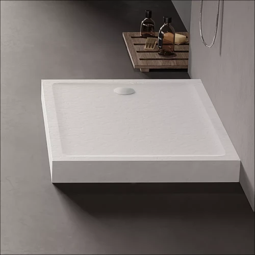 New Trendy Mild Stone brodzik prostokątny 90x70x11,5cm, struktura kamienia naturalnego kolor biały B-0523