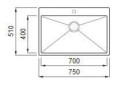 Elleci Cube 700 zlewozmywak stalowy 75x51cm, stal nierdzewna LIU700SAC rysunek techniczny