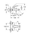 Bateria wannowa Grohe Eurosmart 33300003 ścienna, kolor chrom - rysunek techniczny