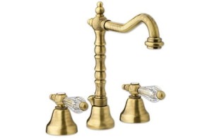 Giulini Giovanni Praga Bateria umywalkowa 3-otworowa z korkiem automatycznym stare złoto (bronzo), uchwyt szklany przeźroczysty 7512BR/S