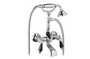 Giulini Giovanni Praga Bateria wannowa-wąż 100 cm chrom, uchwyt ceramika czarna 7500/CER.CZ