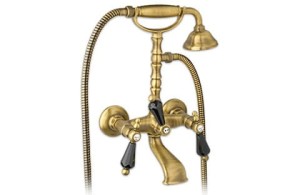 Giulini Giovanni Praga Bateria wannowa-wąż 100 cm stare złoto (bronzo), uchwyt ceramika czarna 7500BR/CER.CZ