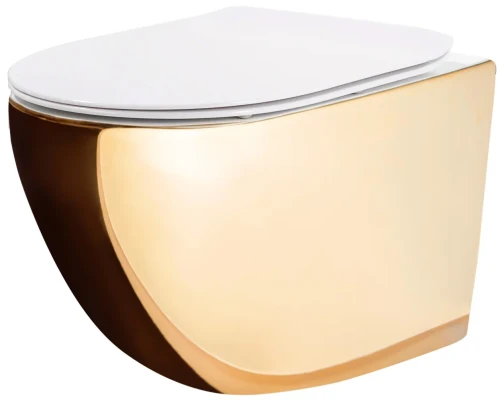 Rea Carlo Flat Mini miska wisząca 49,5 cm z deską slim, kolor biały/złoty REA-C0669
