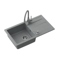 Quadron READY- MAX SZARY zlewozmywak granitowy 1-k z/o (77x44x17,5) + bateria z elastyczną wylewką + dozownik stalowy + syfon TQ7744RMSZ