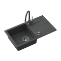 Quadron READY- MAX CZARNY zlewozmywak granitowy 1-k z/o (77x44x17,5) + bateria z elastyczną wylewką + dozownik stalowy + syfon TQ7744RMCZ
