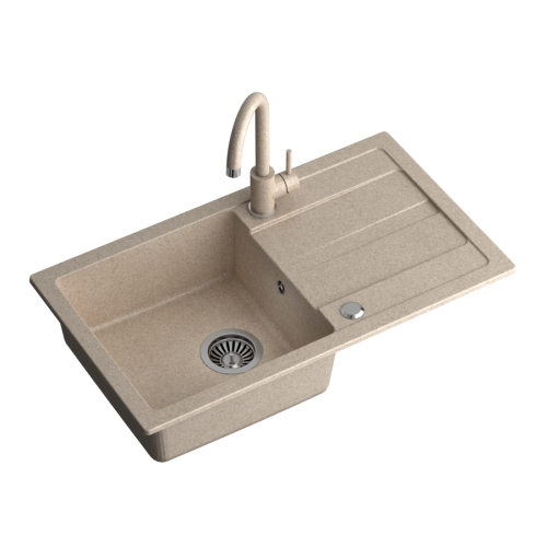 Quadron GO- MAX BEŻOWY zlewozmywak granitowy 1-k z/o (77x44x17,5) + bateria w kolorze + syfon manualny z zaślepką TQ7744GMBEZ