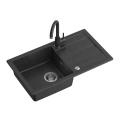 Quadron GO- MAX CZARNY zlewozmywak granitowy 1-k z/o (77x44x17,5) + bateria w kolorze + syfon manualny z zaślepką TQ7744GMCZ