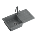 Quadron GO- MAX SZARY zlewozmywak granitowy 1-k z/o (77x44x17,5) + bateria w kolorze + syfon manualny z zaślepką TQ7744GMSZ