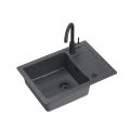 Zlewozmywak granitowy Quadron Go-Smart 1 komora z ociekaczem 62x44x17,5 cm  + bateria kuchenna kolor czarny (very black) + syfon manualny z zaślepką kolor czarny (very black ) TQ6244GSBLM