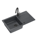 Zlewozmywak granitowy Quadron Go-Max 1 komora z ociekaczem 77x44x17,5 cm + bateria kuchenna kolor czarny (very black) + syfon manualny z zaślepką kolor czarny (very black ) TQ7744GMBLM