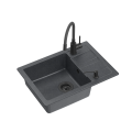Zlewozmywak granitowy Quadron Read-Smart 1 komora z ociekaczem 62x44x17,5cm kolor czarny + bateria z elastyczną wylewką kolor czarny (very black) + dozownik czarny (very black ) + syfon czarny (very black ) TQ6244RSBLM