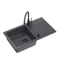 Zlewozmywak granitowy Quadron Ready-Max 1-komora z ociekaczem  77x44x17,5cm kolor czarny + bateria z elastyczną wylewką kolor czarny (very black) + dozownik kolor czarny (very black) + syfon czarny (very black) TQ7744RMBLM
