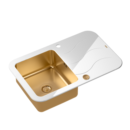 Quadron Glen 211 HardQ komora stalowa PVD miedziana z białym blatem szklanym z syfonem Push 2 Open (780x500/R35) HB8078SB3FC1_P2O