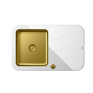 Quadron Glen 211 HardQ komora stalowa PVD złota z białym blatem szklanym z syfonem Push 2 Open (780x500/R35)  HB8078SB3FG1_P2O