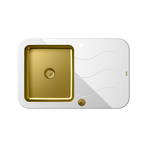 Quadron Glen 211 HardQ komora stalowa PVD złota z białym blatem szklanym z syfonem Push 2 Open (780x500/R35) HB8078SB3FG1_P2O