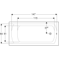 Geberit Perfect wanna prostokątna 160x75 cm kolor biały 554.072.01.1 rysunek techniczny