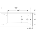Geberit Selnova Square wanna prostokątna 170x70cm kolor biały 554.384.01.1 rysunek techniczny