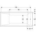 Geberit Selnova Square wanna prostokątna 170x75cm kolor biały 554.385.01.1 rysunek techniczny