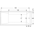 Geberit Selnova Square wanna prostokątna 180x80cm kolor biały 554.386.01.1 rysunek techniczny