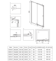 Deante Kerria Plus Drzwi prysznicowe 140 cm przesuwne kolor chrom KTSP014P  rysunek techniczny