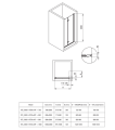 Deante Kerria Plus Drzwi prysznicowe systemu 90 cm składane kolor chrom KTSX041P rysunek techniczny