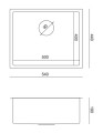 Quadron Quadron | ANTHONY | stalowy zlewozmywak kuchenny STAL SZCZOTKOWANA | wymiary: 54 x 44 x 19 cm | 1-komorowy wpuszczany | podbudowa szafki: od 60 cm MF5444BS_I rysunek techniczny