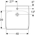 Geberit Selnova Comfort umywalka prostokątna 55cm z otworem na baterię kolor biały 550.202.00.2 rysunek techniczny