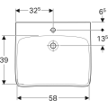 Geberit Selnova Comfort umywalka prostokątna 65cm z otworem na baterię kolor biały 550.203.00.2 rysunek techniczny