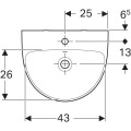 Geberit Selnova umywalka półokrągła 50cm z otworem na baterię kolor biały 550.212.00.2 rysunek techniczny