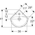 Geberit Selnova umywalka półokrągła 41,5cm z otworem na baterię kolor biały 500.326.01.5 rysunek techniczny
