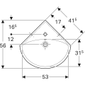 Geberit Selnova umywalka półokrągła 59cm z otworem na baterię kolor biały 501.050.00.5 rysunek techniczny