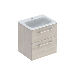 Geberit Selnova Square szafka z umywalką 60cm dwie szuflady, kolor orzech włoski jasny 501.239.00.1