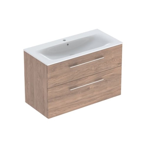 Geberit Selnova Square szafka z umywalką 100 cm dwie szuflady, kolor orzech włoski hickory 501.246.00.1