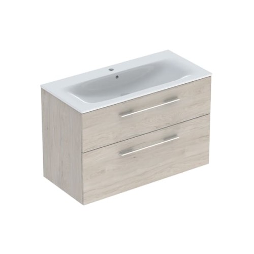 Geberit Selnova Square szafka z umywalką 100 cm dwie szuflady, kolor orzech włoski jasny 501.247.00.1