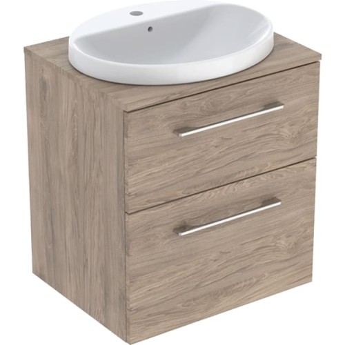 Geberit Selnova Square szafka z blatem i umywalką wpuszczaną w blat 59,1 cm dwie szuflady, kolor orzech włoski hickory 502.870.00.1