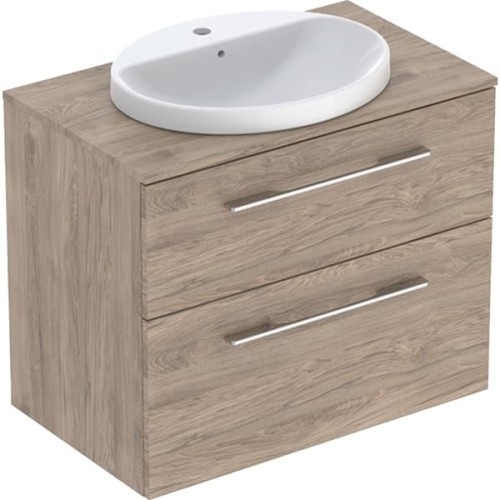 Geberit Selnova Square szafka z blatem i umywalką wpuszczaną w blat 79,1 cm dwie szuflady, kolor orzech włoski hickory 502.874.00.1