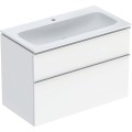 Geberit iCon zestaw szafka z umywalką 90cm, uchwyt chrom (polysk) szafka kolor biały (wysoki połysk) / powłoka KeraTect 502.333.01.2