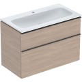 Geberit iCon zestaw szafka z umywalką 90cm, uchwyt lava (mat) szafka kolor dąb / powłoka KeraTect 502.333.JH.1
