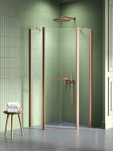 New Trendy New Soleo Copper Brushed kabina prysznicowa pięciokątna 90x90cm, podwójne drzwi uchylne kolor miedź szczotkowana (Copper Brushed) K-1705