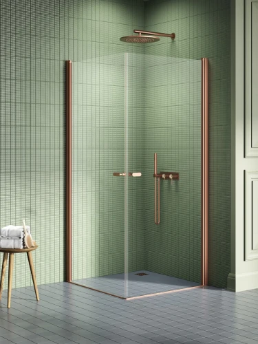 New Trendy New Soleo Copper Brushed kabina prostokątna 90x100cm, podwójne drzwi uchylne , wahadłowe kolor miedź szczotkowana (Copper Brushed) K-2015