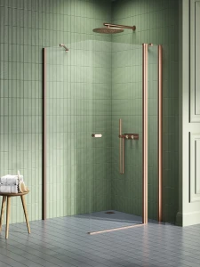 New Trendy New Soleo Copper Brushed kabina prostokątna 100x90cm, pojedyncze drzwi z elementem stałym uchylne  kolor miedź szczotkowana (Copper Brushed)  [-12% Z KODEM MAJ12] K-1991