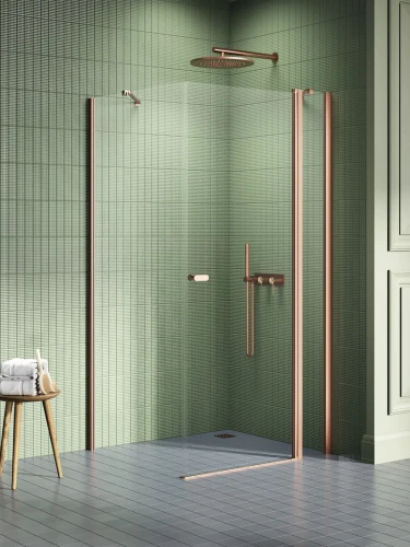 New Trendy New Soleo Copper Brushed kabina prysznicowa kwadratowa 90x90cm, pojedyncze drzwi z elementem stałym uchylne kolor miedź szczotkowana (Copper Brushed) K-1985