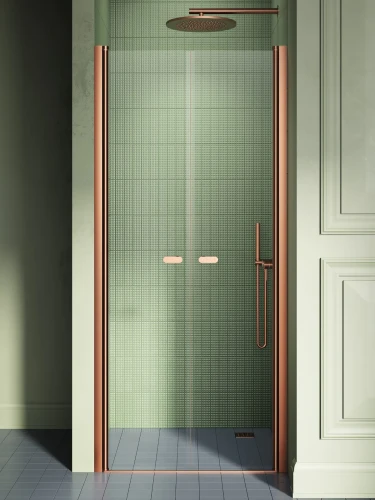 New Trendy New Soleo Copper Brushed drzwi prysznicowe wnękowe 100x195cm, podwójne drzwi uchylne , wahadłowe kolor miedź szczotkowana (Copper Brushed) D-0496A