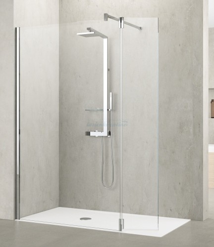 Walk-in 70 cm z skrzydłem obrotowym 37 cm Novellini Kuadra H profile chrom KUADH70-1K+KUADHA37-1K