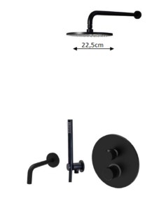 Paffoni Jo zestaw natryskowy z wylewką, podtynkowy deszczownica 22,5 cm czarny mat JO019ZSCW3A