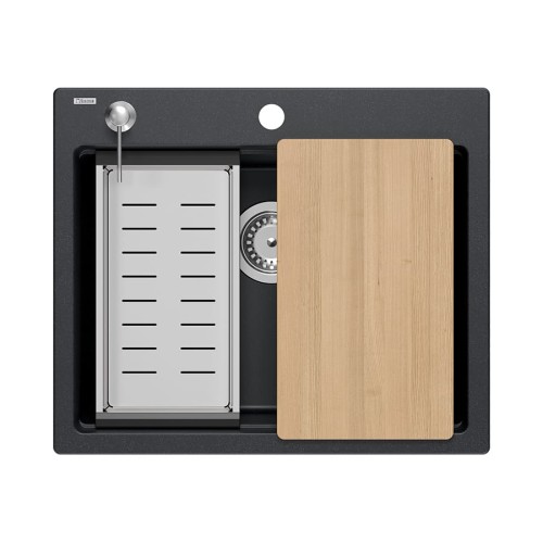 Quadron Kurt 110 zlewozmywak kuchenny granitowy 59,5x50x21,5 z akcesoriami, kolor czarny HCQK5052CZK