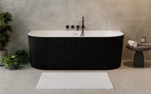 Besco Leya wanna wolnostojąca przyścienna ryflowana 170 x 78 akrylowa kolor biały/ czarny syfon czarny #WASB-170LCZ